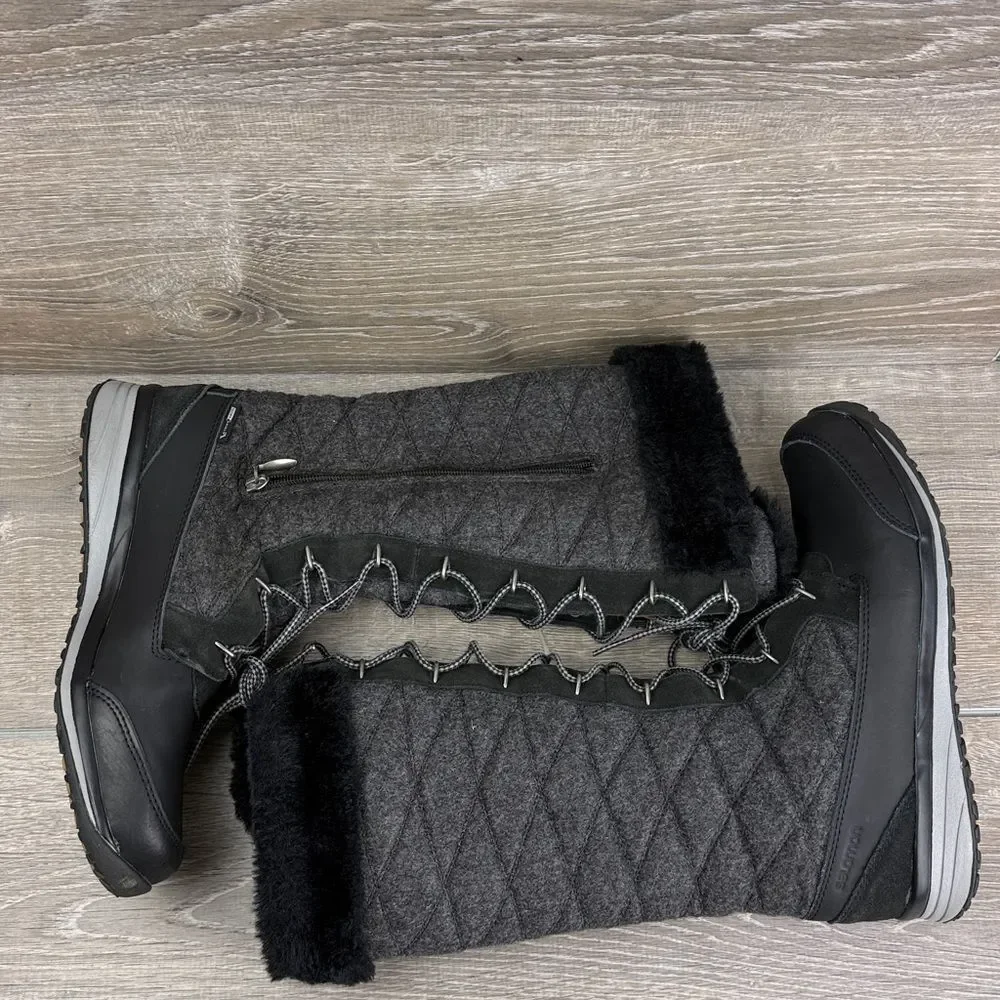Salomon Hime Women's Sz 10 Warm Waterproof Tall Quilted Dark Gray Black Boots